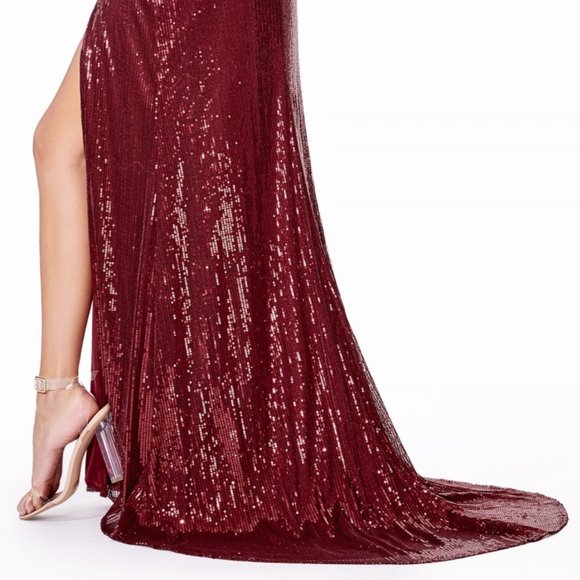 V-Neck A-Line Dress with Double Slits CD915 - Picture 7 of 8